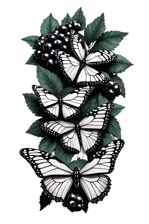 boysenberries monarch butterfly and 5 turtles tattoo design idea
