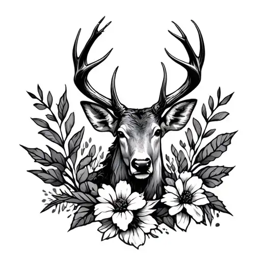antlers with barbed wire and Montana State flower  tattoo design idea