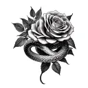 open face roses and snake tattoo design idea