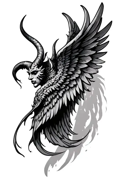 devil half angel wings tattoo design idea
