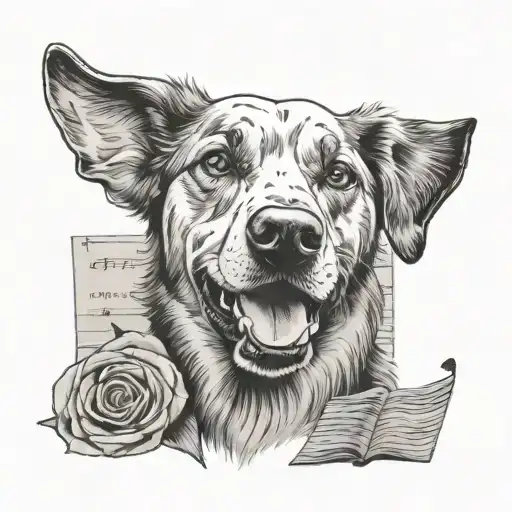 dog memorial tattoo with sheet music tattoo design idea
