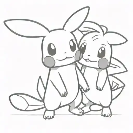 Mudkip and Pikachu sitting along side of eachother tattoo design idea