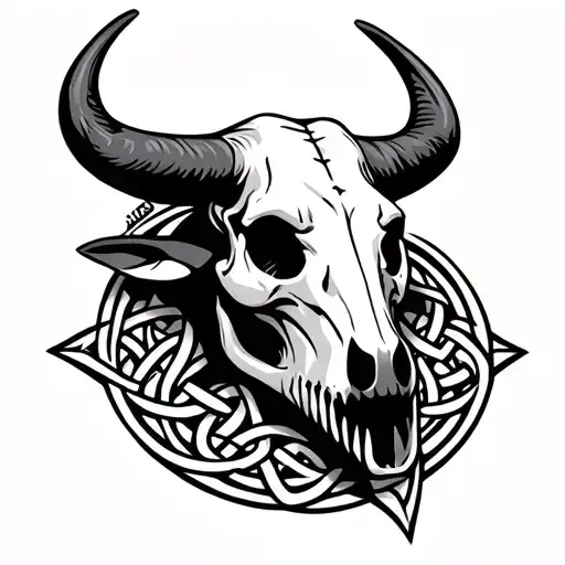 Bull skull outline with Celtic knots intertwined inside skull tattoo design idea