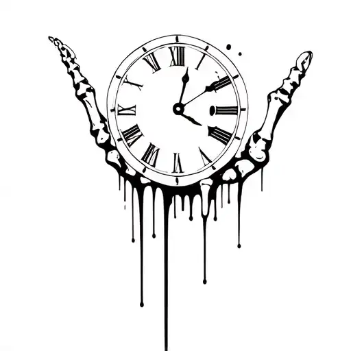 clock melting through skeleton hand fingers tattoo design idea