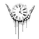 clock melting through skeleton hand fingers tattoo design idea