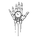 clock melting through skeleton hand fingers tattoo design idea