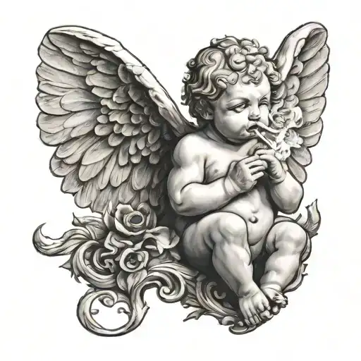 smoking cherub tattoo design idea