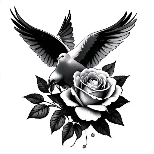 lilly flower dove flying rose tattoo tattoo design idea