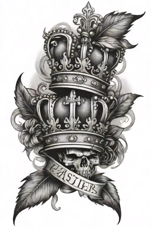 crowns symbolizing royalty and leadership a heart and the name Asher Luke King tattoo design idea
