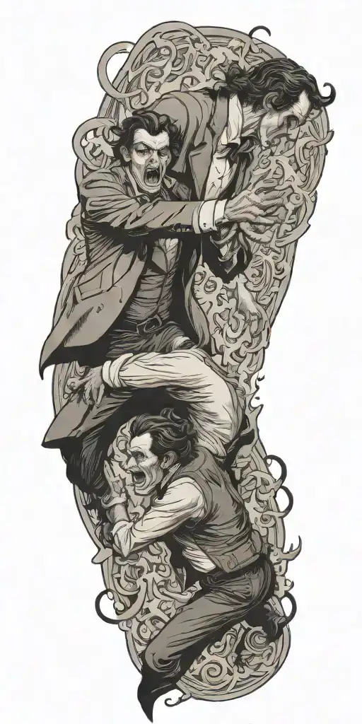 Jekyll and Hyde fighting each other tattoo design idea