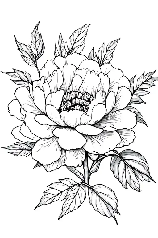 peony and foliage tattoo design idea