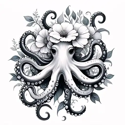 octopus flowers feminine tattoo design idea