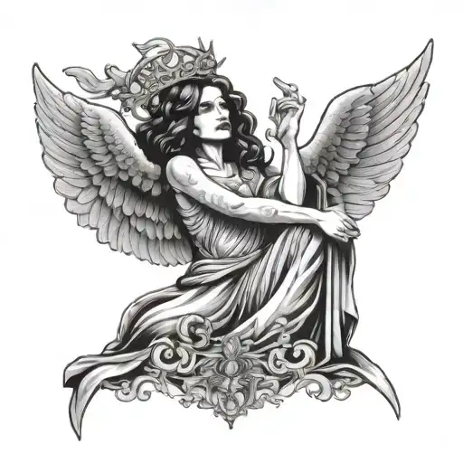 black sabbath henry but female angel tattoo design idea