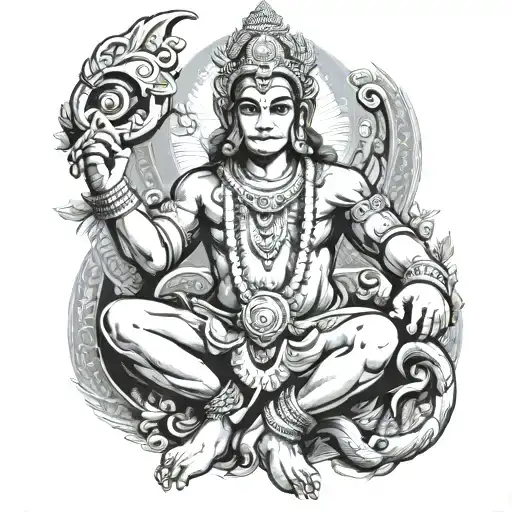 With firm love and faith, I pray and respect Hanuman, all the auspicious tasks will be accomplished tattoo design idea