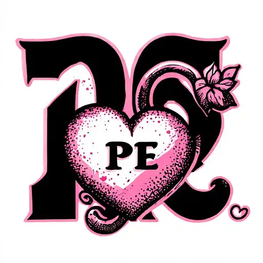 Mug alcohol with heart and pink intertwined within with the letter pe representing love complicity and madness tattoo design idea