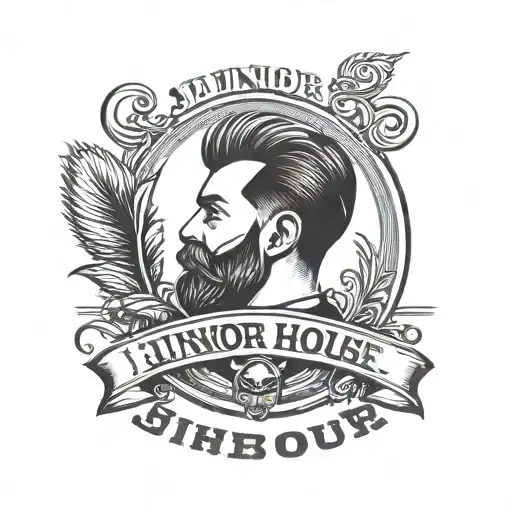 "Create a modern and eye-catching logo for a barbershop called 'Junior House.' Include stylized typography, elements lik tattoo design idea