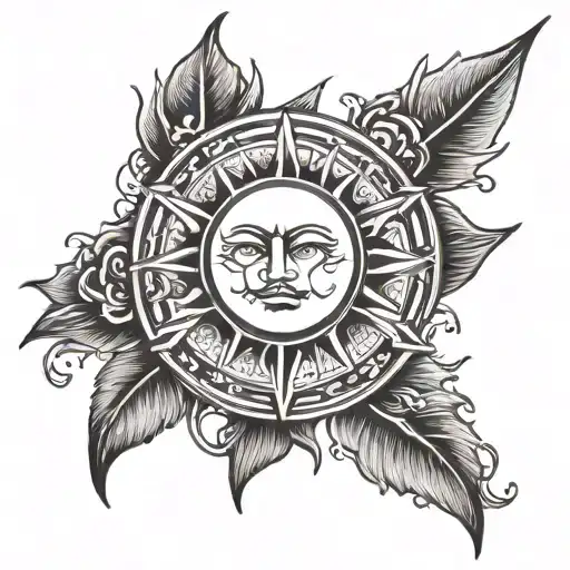 Design: Start with a bold, radiant Sun on the upper arm, symbolizing strength, vitality, and life force. The Sun can hav tattoo design idea