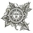 Design: Start with a bold, radiant Sun on the upper arm, symbolizing strength, vitality, and life force. The Sun can hav tattoo design idea