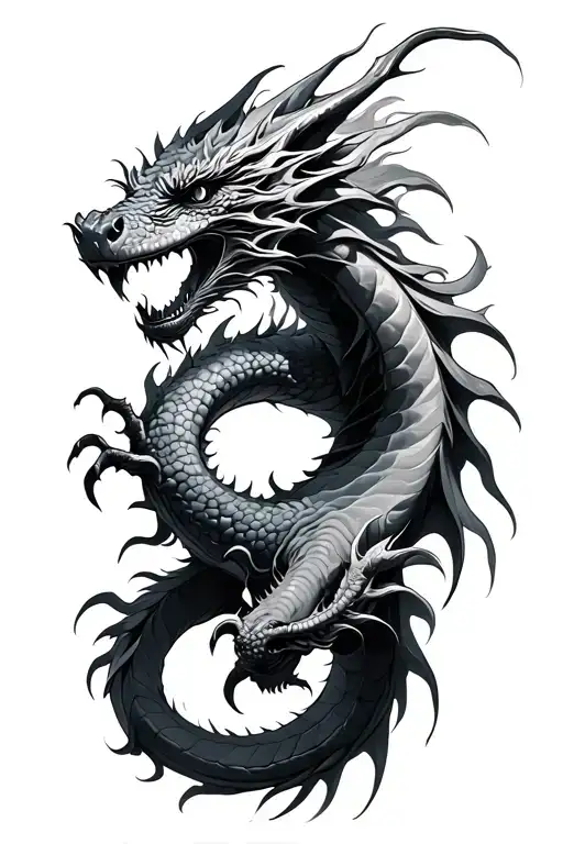 Vertical dragon with mystic smoke tattoo design idea