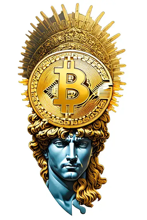 Greek God Hermes with Bitcoin tattoo design idea