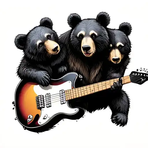 guitar bear and cubs cardinal feather tattoo design idea