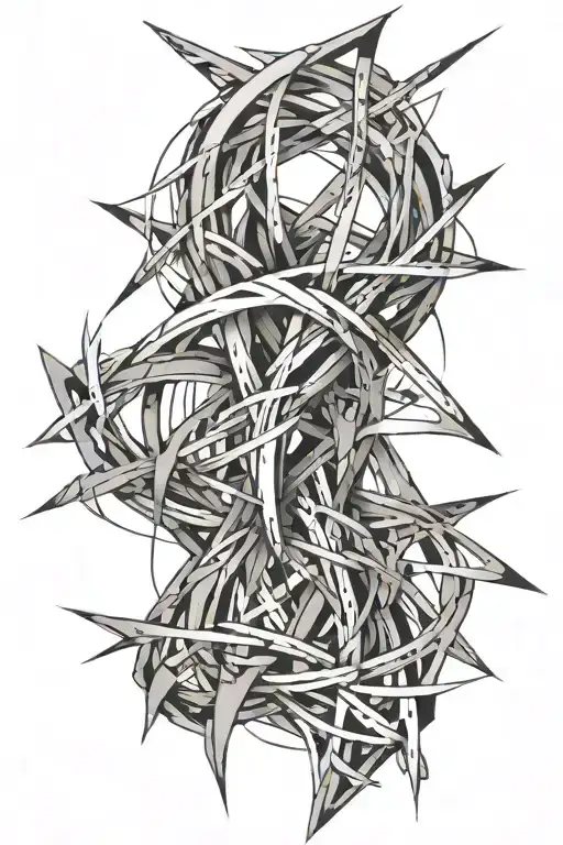 Several intertwined lines form an abstract, aggressive, sharp, long picture on the brush tattoo design idea