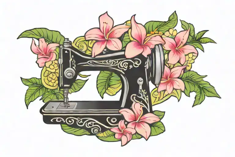 sewing machine hawaii  wave plumeria cushions chair tattoo design idea