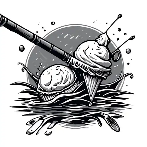 fishing pole with ice cream tattoo design idea