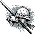 fishing pole with ice cream tattoo design idea