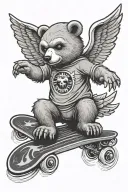 Grateful Dead bear on skateboard with wings and a halo cartoon tattoo design idea