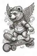 Grateful Dead bear on skateboard with wings and a halo cartoon tattoo design idea
