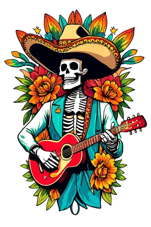 Skeleton Mariachi Band Day tattoo design idea