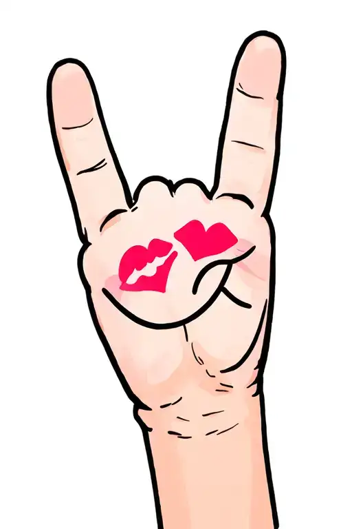 finger peace sign with kissing emoji  tattoo design idea