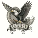 A soaring eagle on the shoulder and below the inscription in Gothic script: Vita sine liberty, nihil tattoo design idea