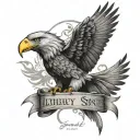 A soaring eagle on the shoulder and below the inscription in Gothic script: Vita sine liberty, nihil tattoo design idea