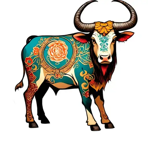 combination of Japanese Ox and capricorn zodiac sign tattoo design idea