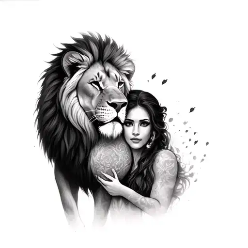 one man lion has loveing one woman lion അവർക്കു ചുറ്റും ചുവന്ന റോസാപൂക്കൾ  tattoo design idea