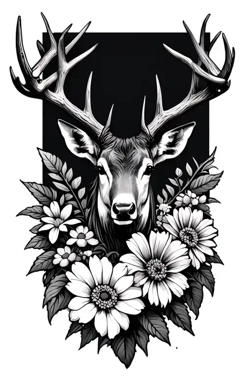 deer horns fishing pole veggie garden flowers tattoo design idea