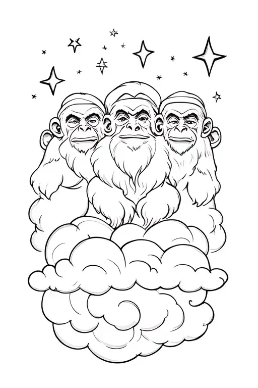 clouds with stars and the three wise monkeys tattoo design idea