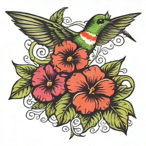 hummingbird with a pansy flower tattoo design idea