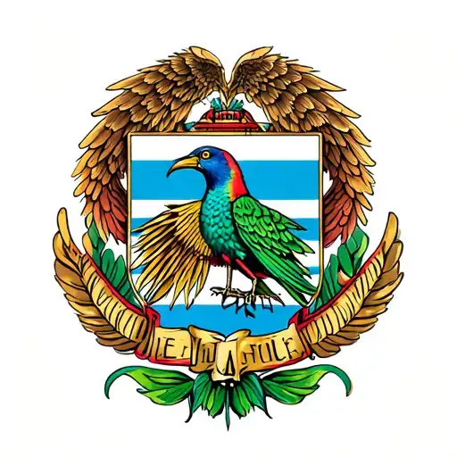 guatemalan coat of arms but with quetzal wing spread tattoo design idea