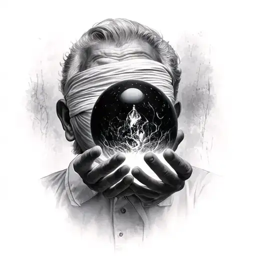 Old Man Blindfolded Holding A Void Sphere tattoo design idea