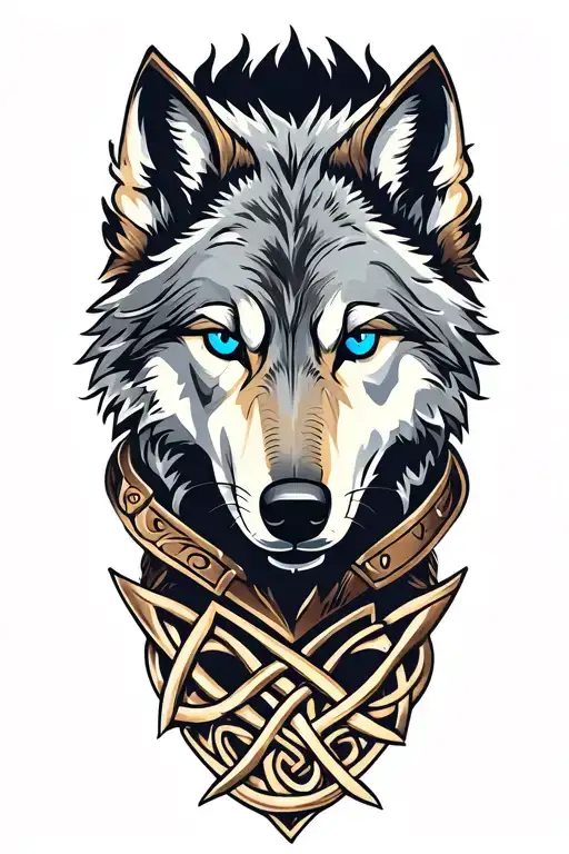 wolf with blue eyes on armor tattoo design featuring Celtic trinity knot  tattoo design idea