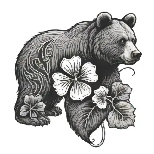 four leaf clover and bear tattoo design idea