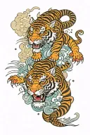 tiger fighting dragon glory bright glitter shining clouds tattoo design idea