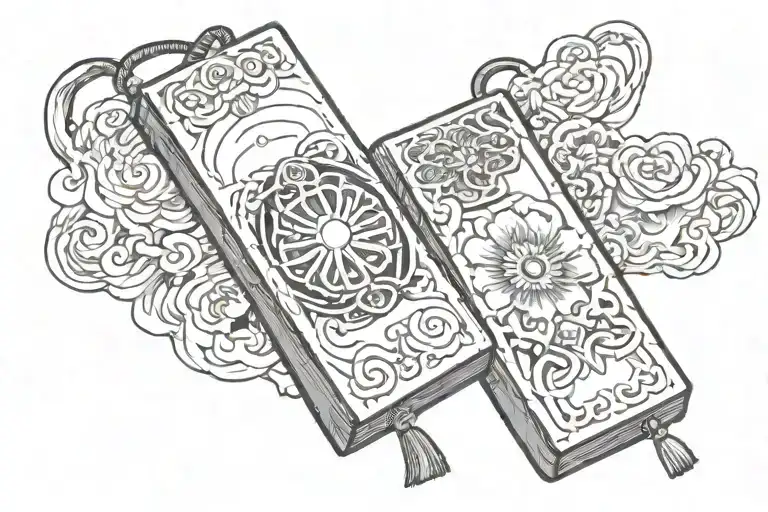 one  japanese rectangular omamori charm tattoo design idea