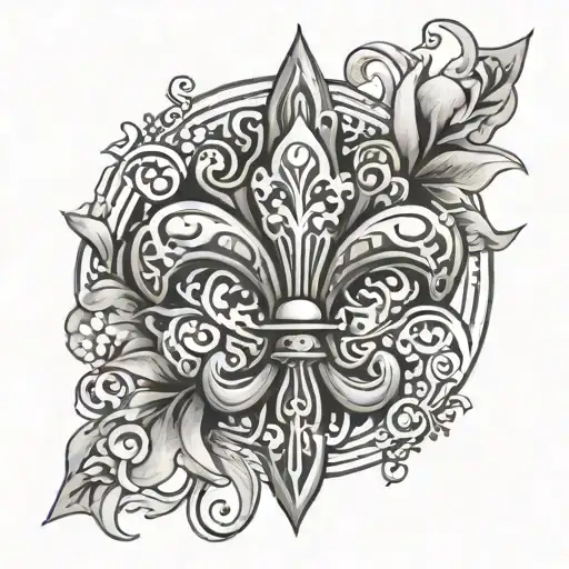 fleur de lis with "BJB" in center surrounded by “For as long as I am lucky enough to have this life, I will live.” tattoo design idea