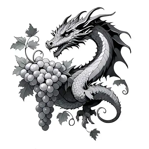 dragon and grapes tattoo design idea