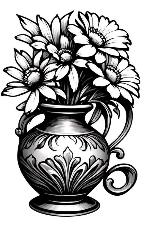 new age American tradition vase with a few flowers in it. the vase would have a imple design at the base and at the top tattoo design idea