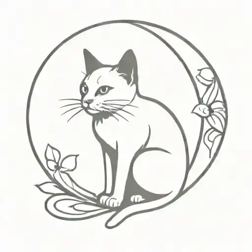 cat on a crescent moon with halo  and wings tattoo design idea